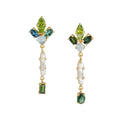 14k Gold Dangle Earrings with Stick Pearl and Gemstones - Q Evon Fine Jewelry