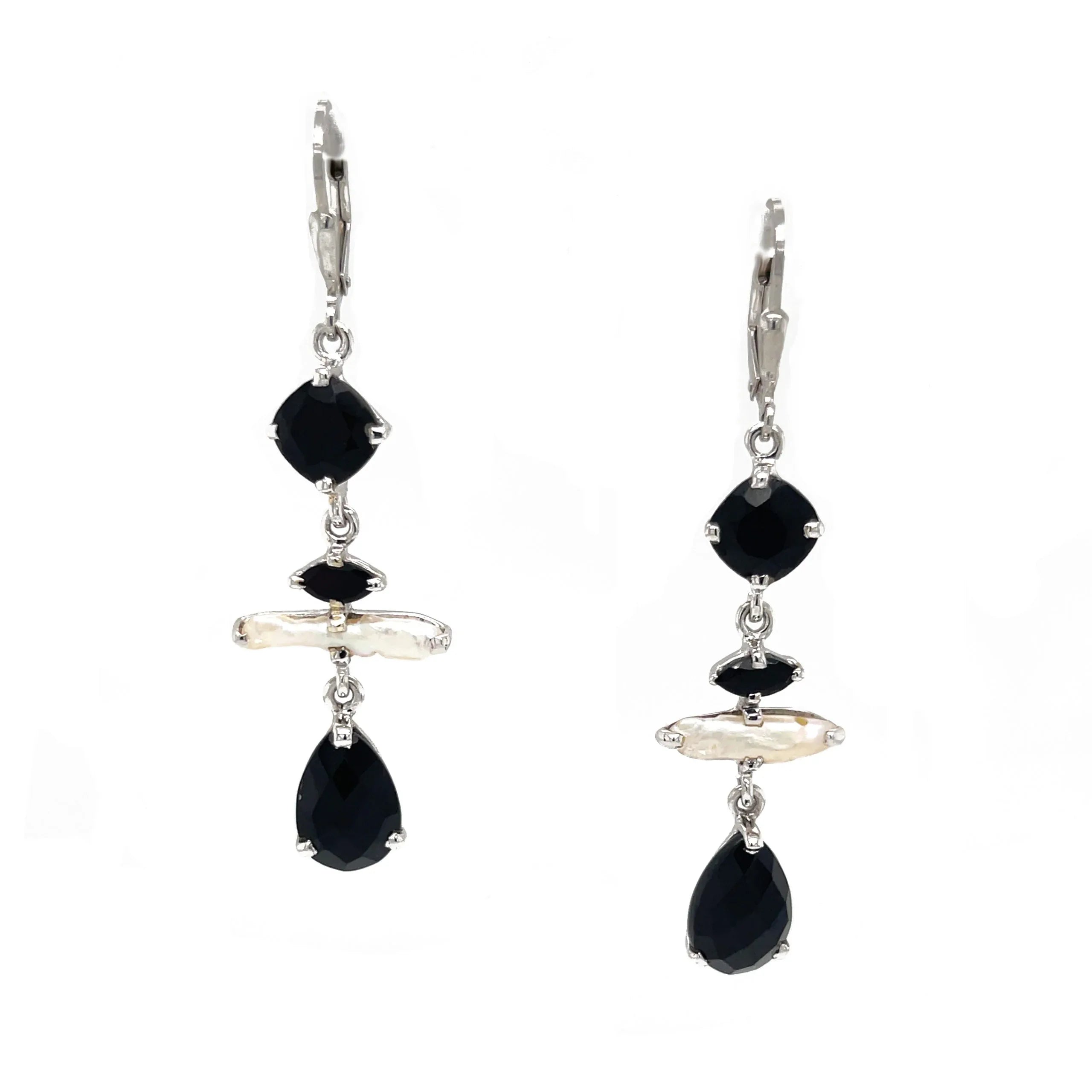 Sterling Silver Dangle Earrings with Pearl and Spinel - Q Evon Fine Jewelry