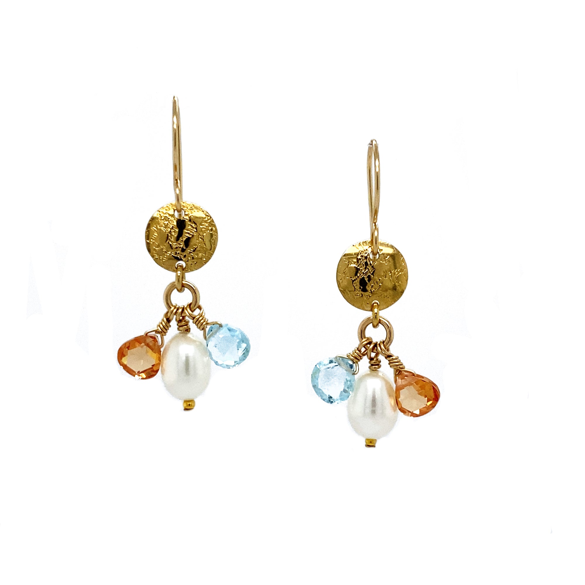 Gold Disc and Gemstone Cluster Mixed Metal Earrings