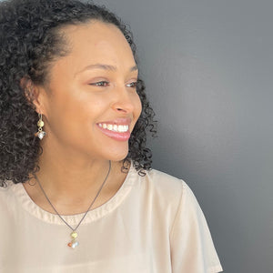 Gold Disc and Gemstone Cluster Mixed Metal Earrings