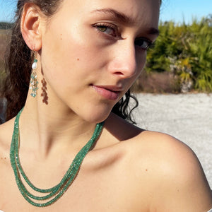 Pearl and Emerald Drop Earrings - 18k Vermeil
