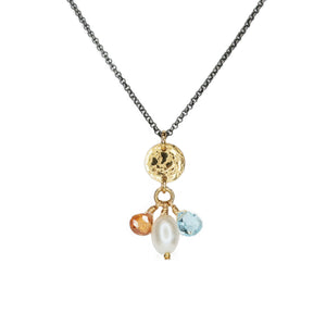Disc and Gemstone Cluster Mixed Metal Necklace