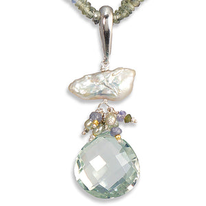 Keshi Pearl with Tanzanite & Green Sapphire