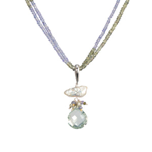 Keshi Pearl with Tanzanite & Green Sapphire