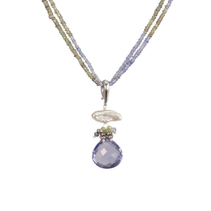 Keshi Pearl with Tanzanite & Green Sapphire