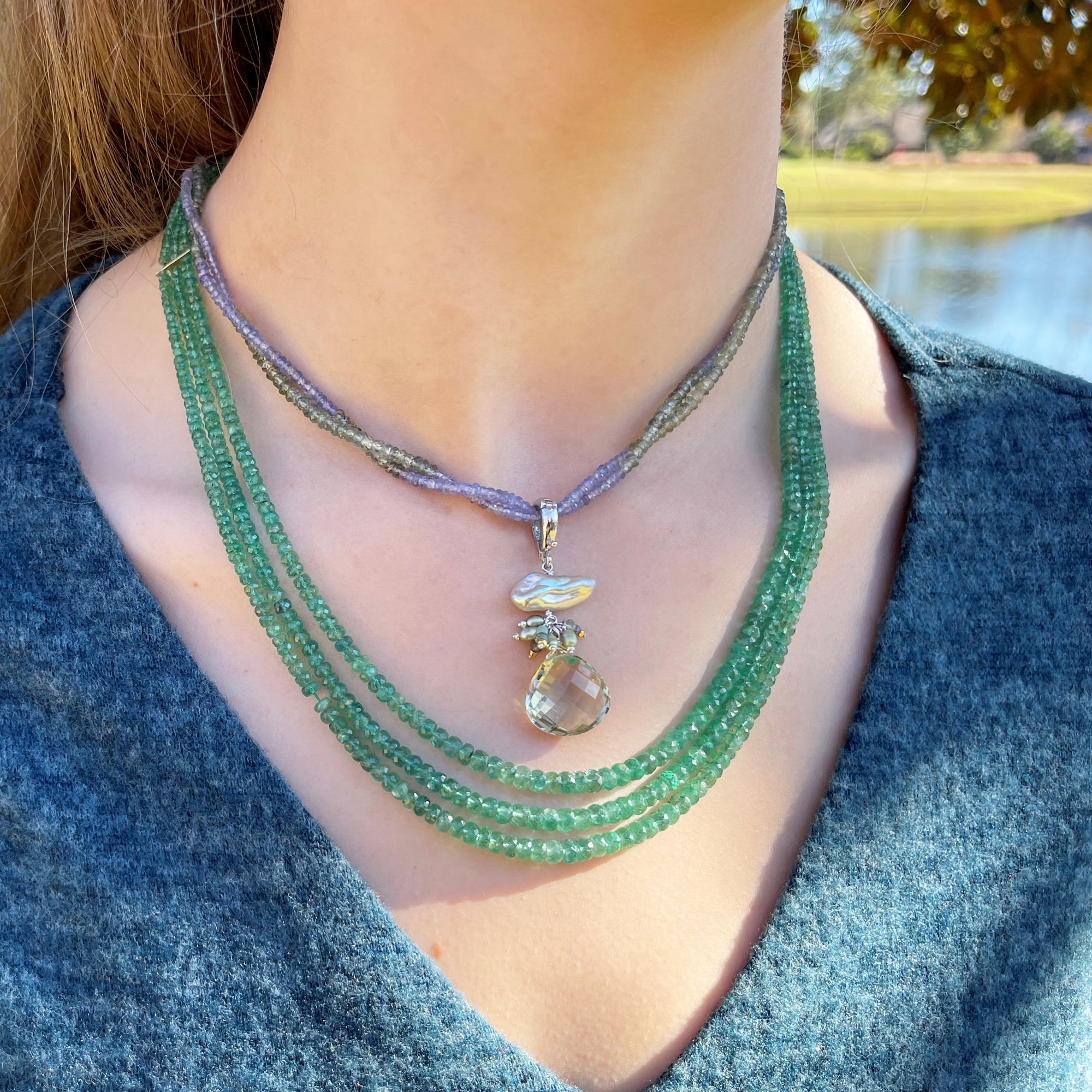Multi Strand Emerald Necklace 18k Vermeil Q Evon Fine Jewelry