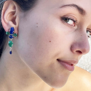 Emerald and Lapis Sterling Silver Earrings