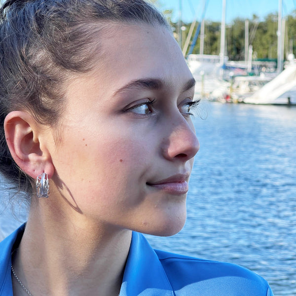 【HYERES LOR】22FW★ White Moon SV+ YG Plated Earring Right Météorites Rectangular Earrings | APM Monaco