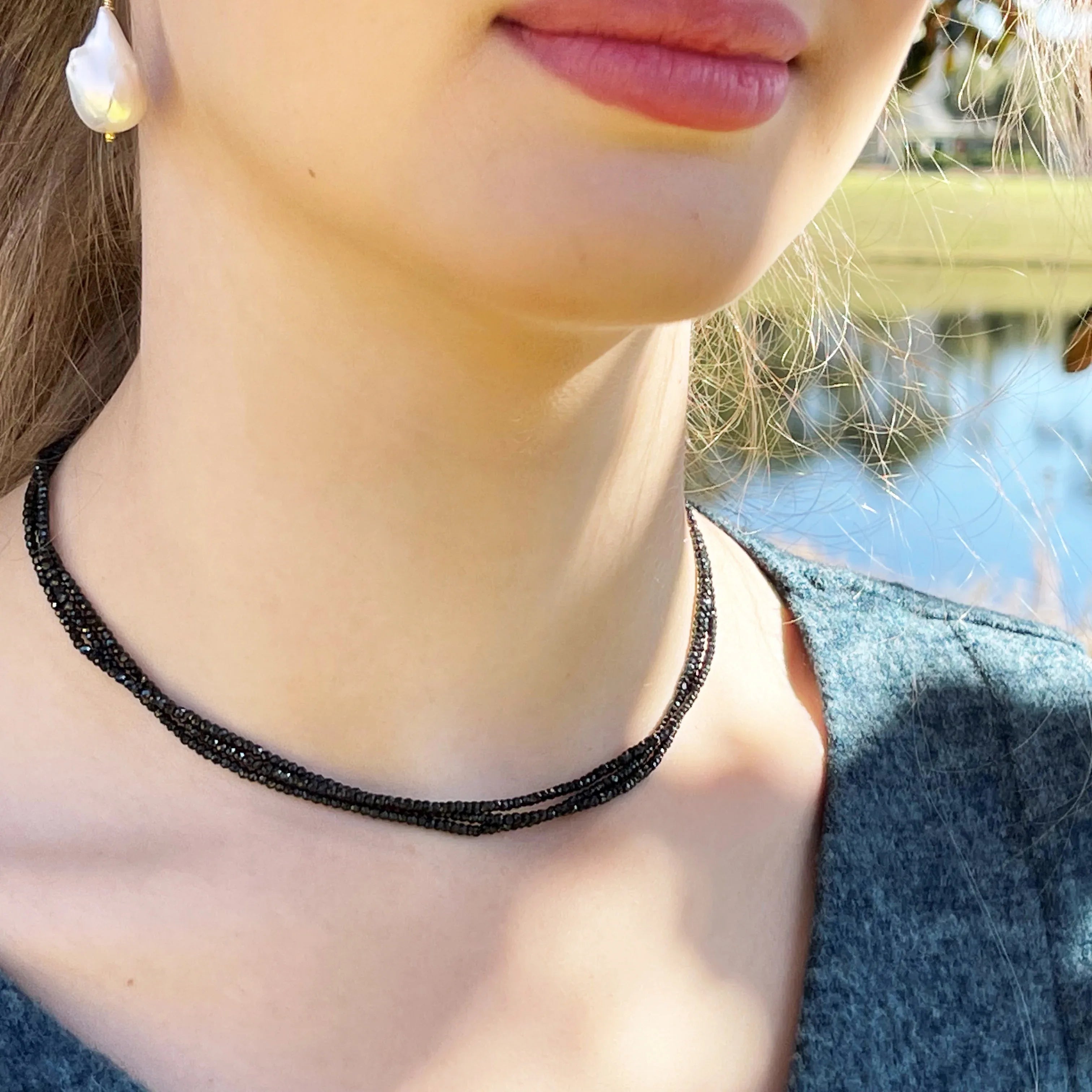 Triple Strand of Shimmering Black Spinel - Q Evon Fine Jewelry