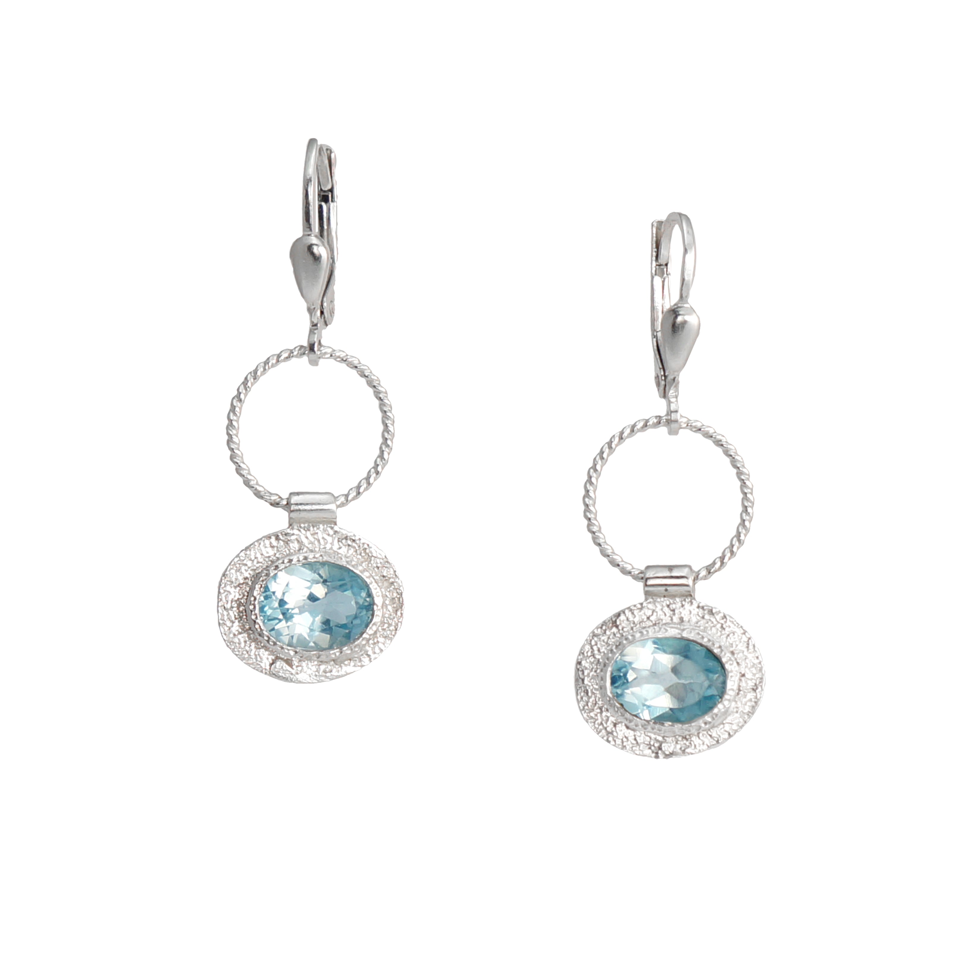 Twisted Silver Oval Gemstone Earrings