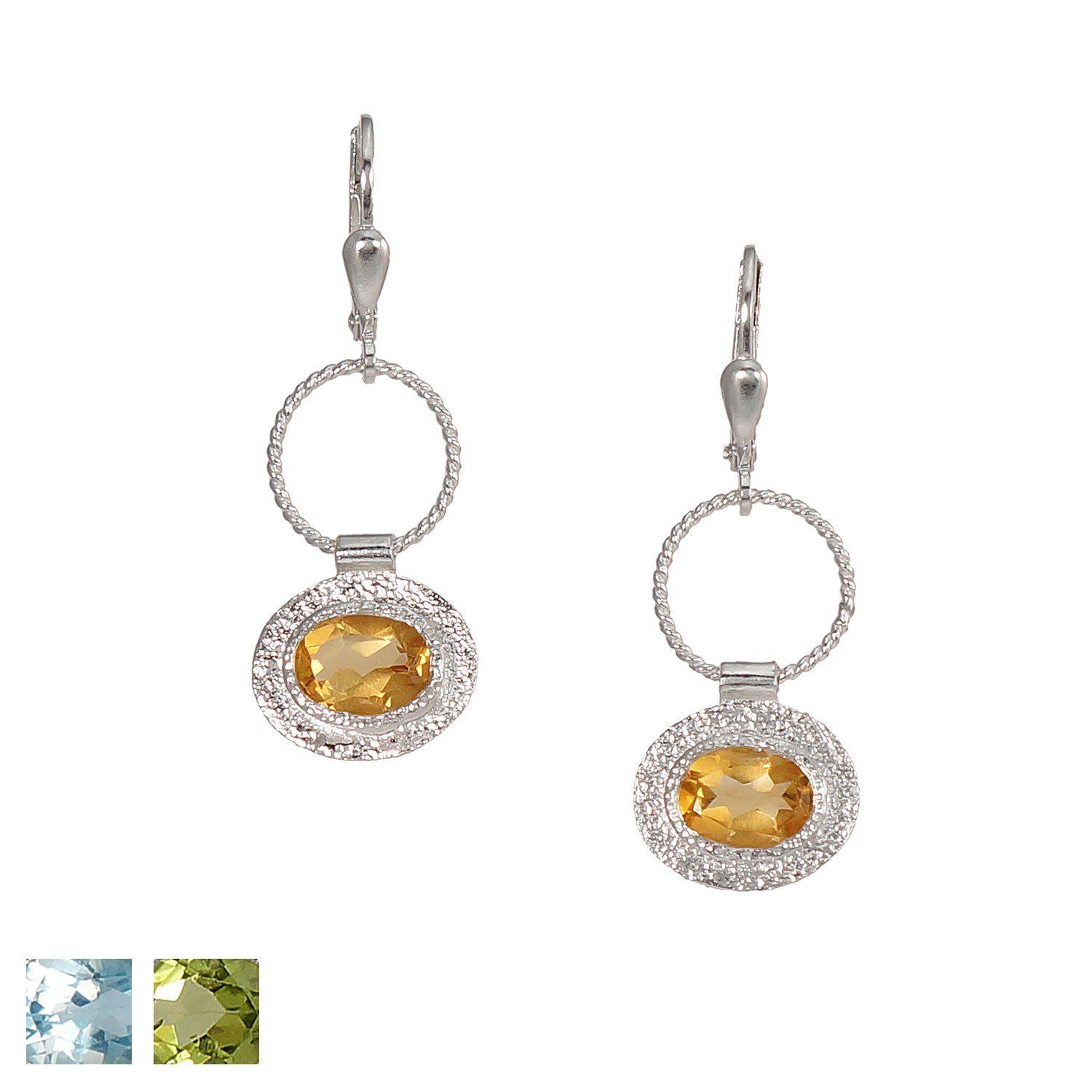 Twisted Silver Oval Gemstone Earrings