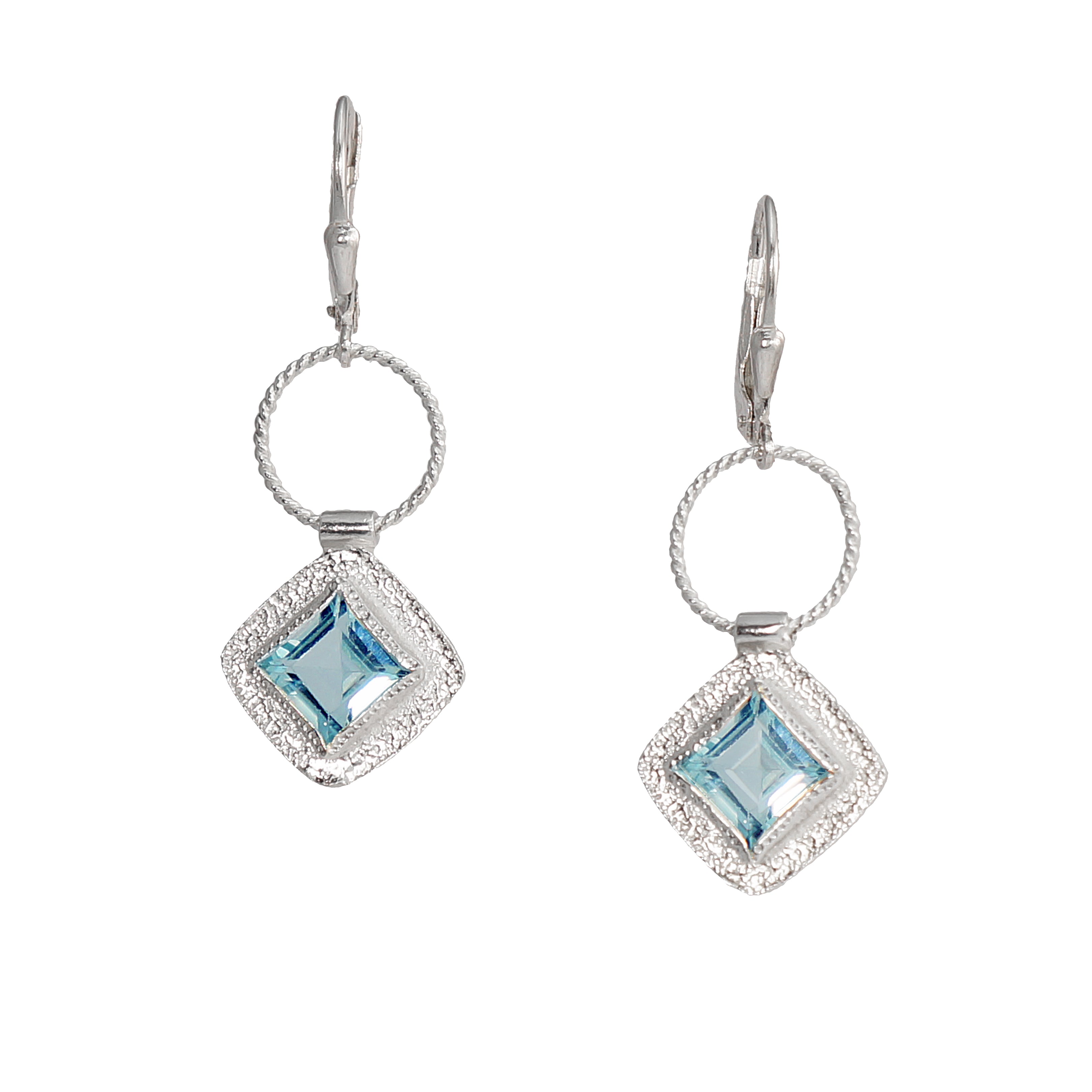 Twisted Silver Square Gemstone Earrings