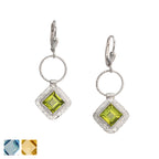 Twisted Silver Square Gemstone Earrings