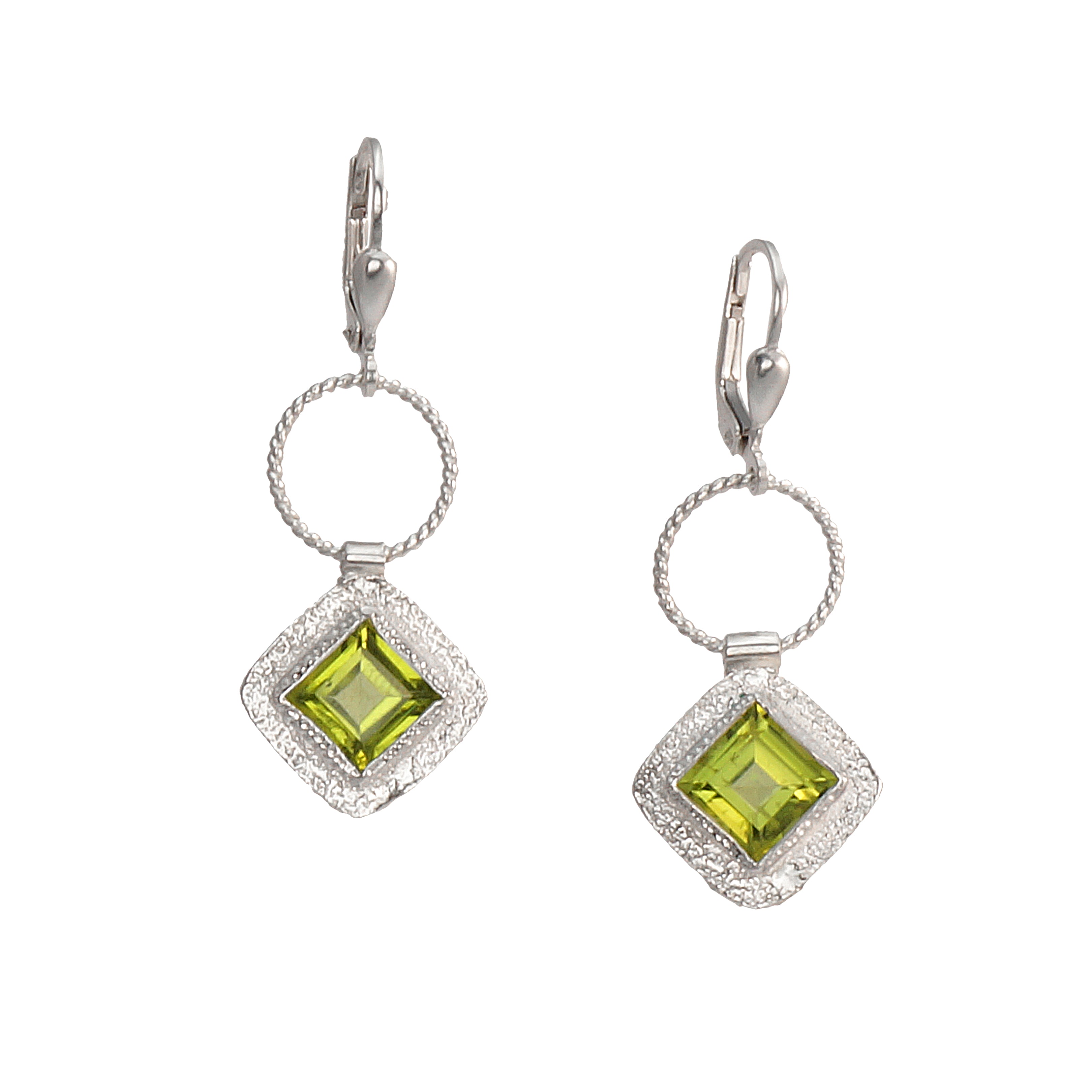 Twisted Silver Square Gemstone Earrings