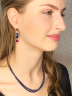 Rose Cut Blue Sapphire & Ruby Earrings, 14k Gold - Q Evon Fine Jewelry