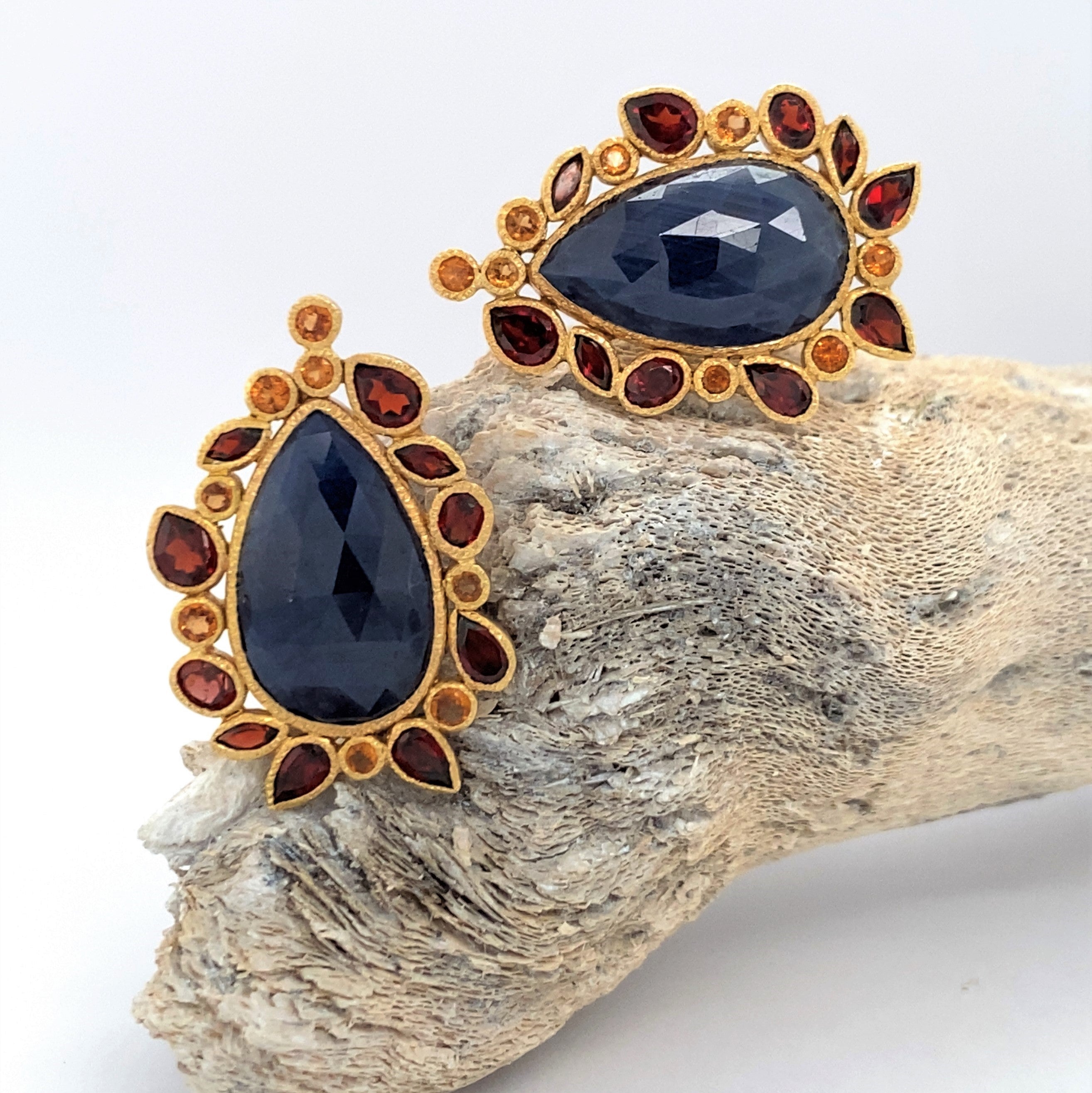 Gold Blue Stone Cross Earrings – DumoStar Jewelry