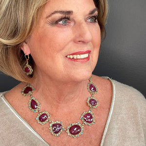 Circle of Fire - 14k Gold and Ruby Earrings With Blue Topaz