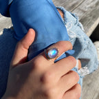 14k Gold Moonstone Ring with White Diamonds - Q Evon Fine Jewelry