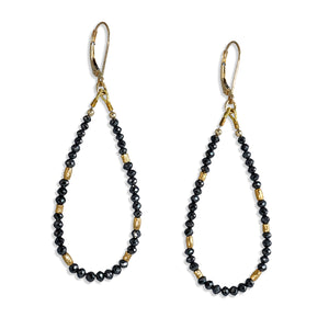 14k Gold Bead and Black Diamond Earrings