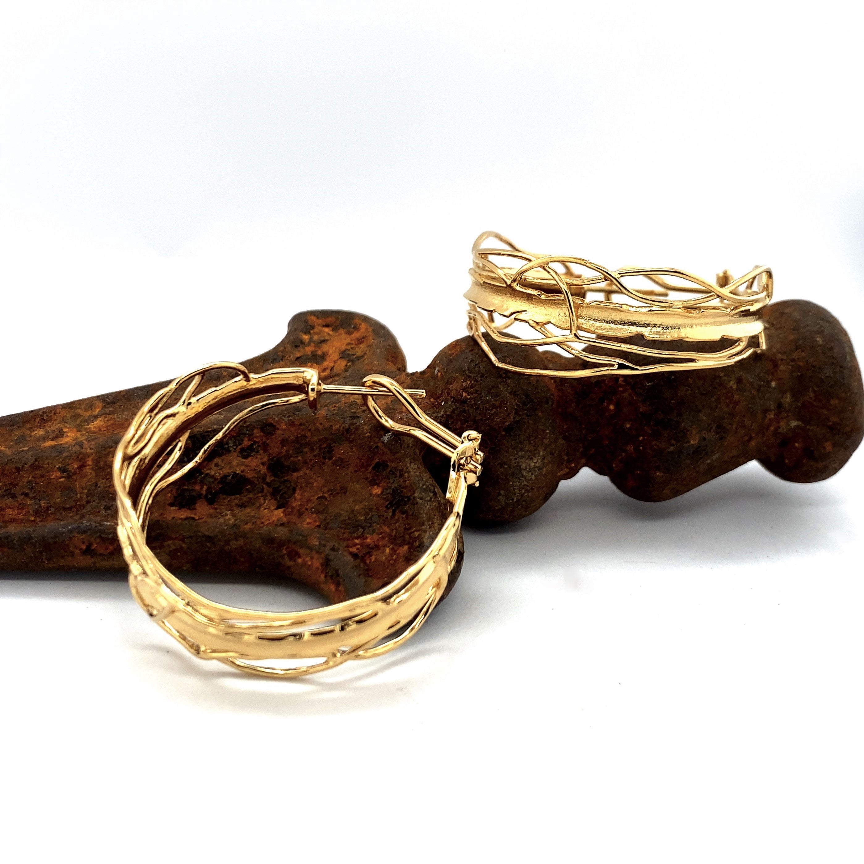 14K Gold Post Earrings - Large Omega Clip Earrings