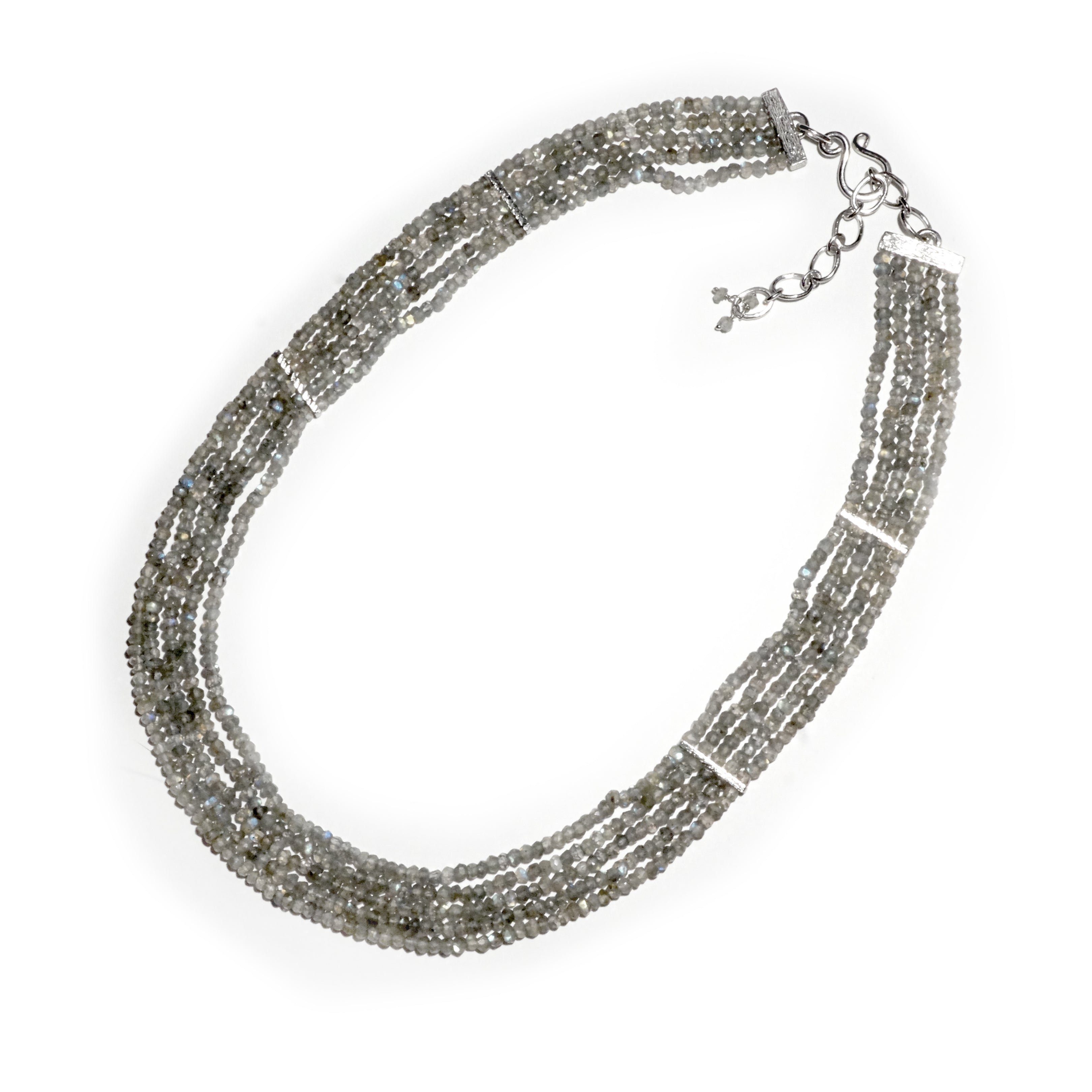 Multi Strand Labradorite Necklace with Sterling Silver