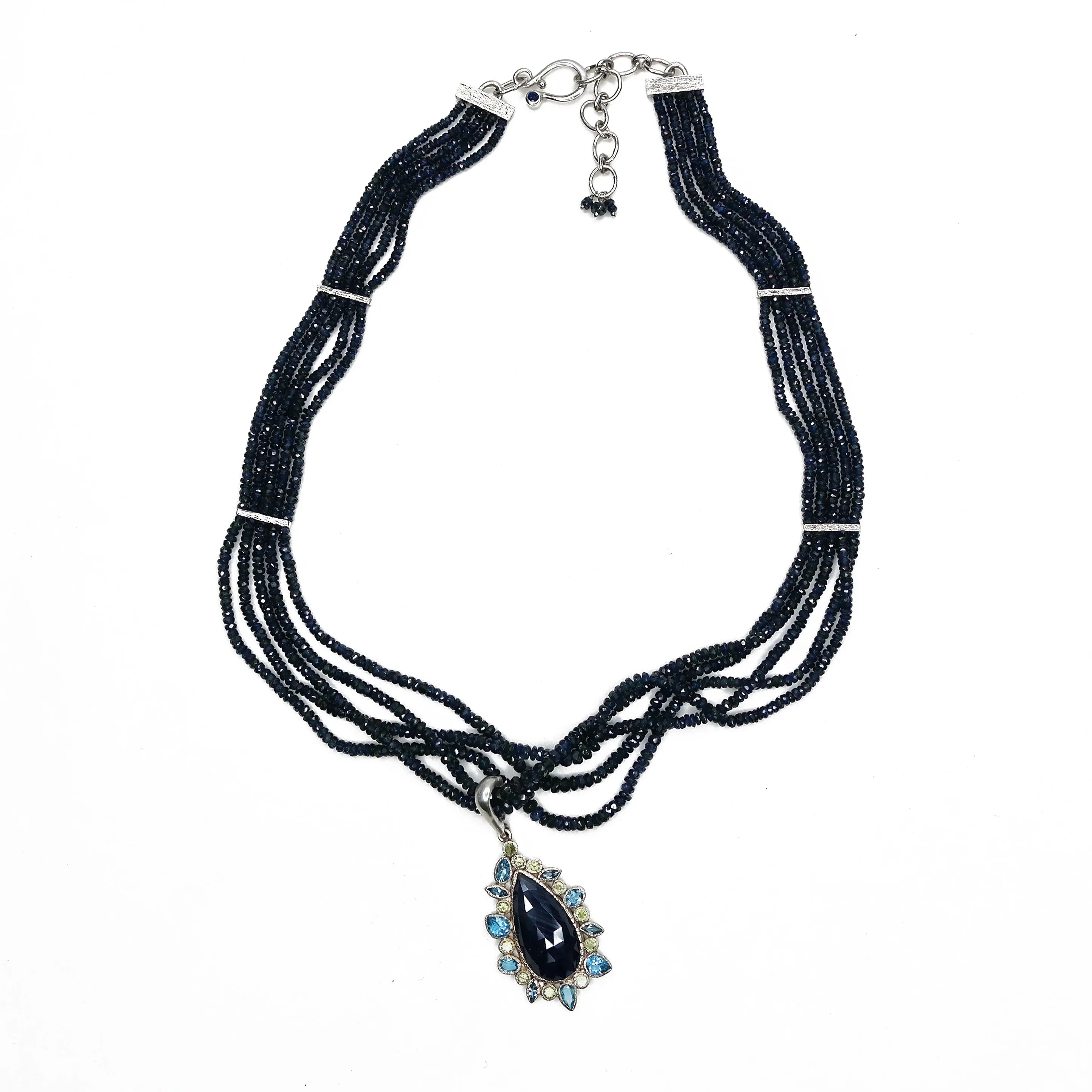 Circle of Fire - Silver Blue Sapphire Necklace - Q Evon Fine Jewelry