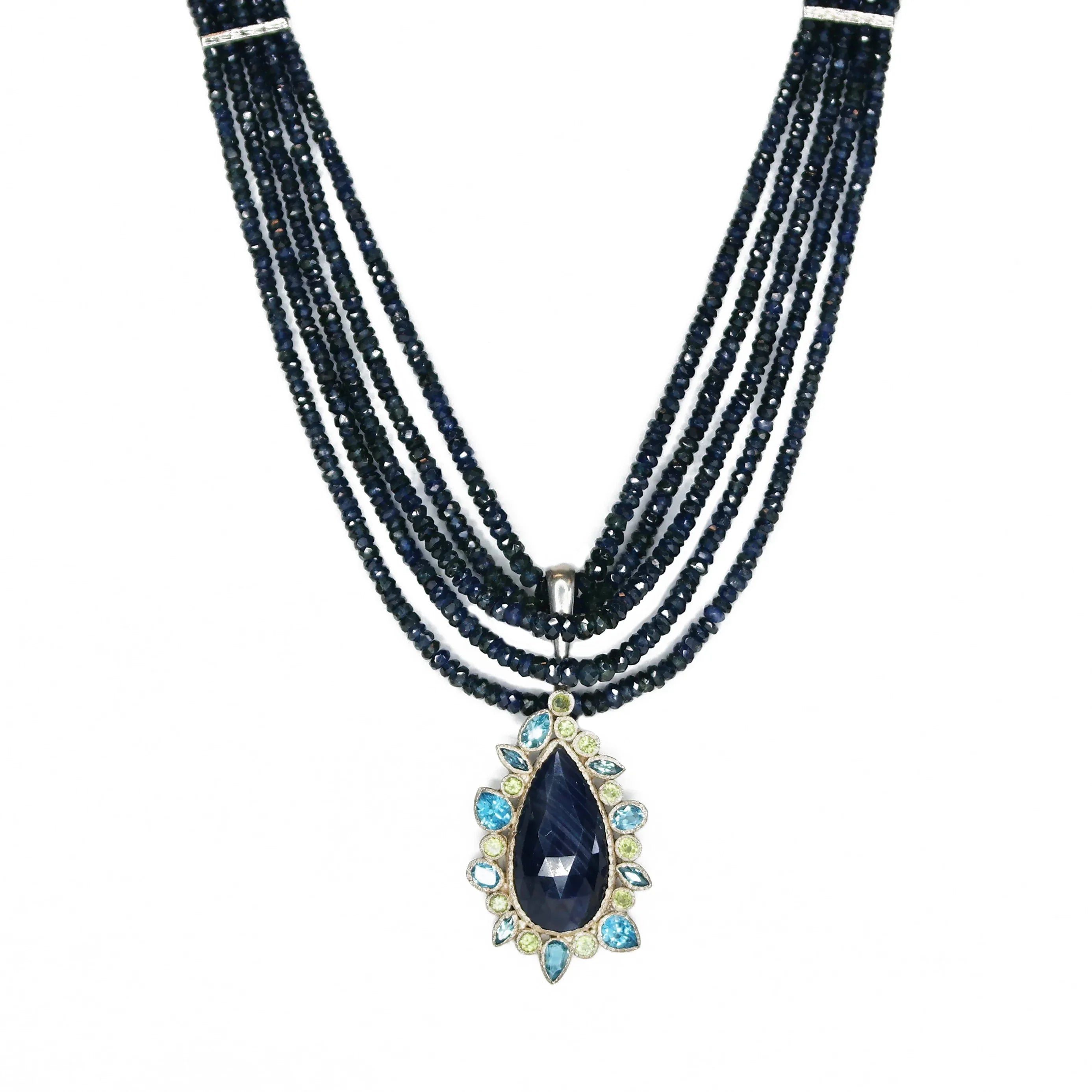 Circle of Fire - Silver Blue Sapphire Necklace - Q Evon Fine Jewelry
