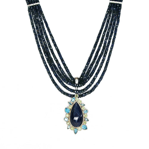 Circle of Fire - Silver Blue Sapphire Necklace - Q Evon Fine Jewelry