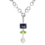 Blue Rose Cut Sapphire Slice & Peridot Pendant - Q Evon Fine Jewelry
