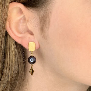 18K Peacock Pearl, Tourmaline and Peridot Earrings