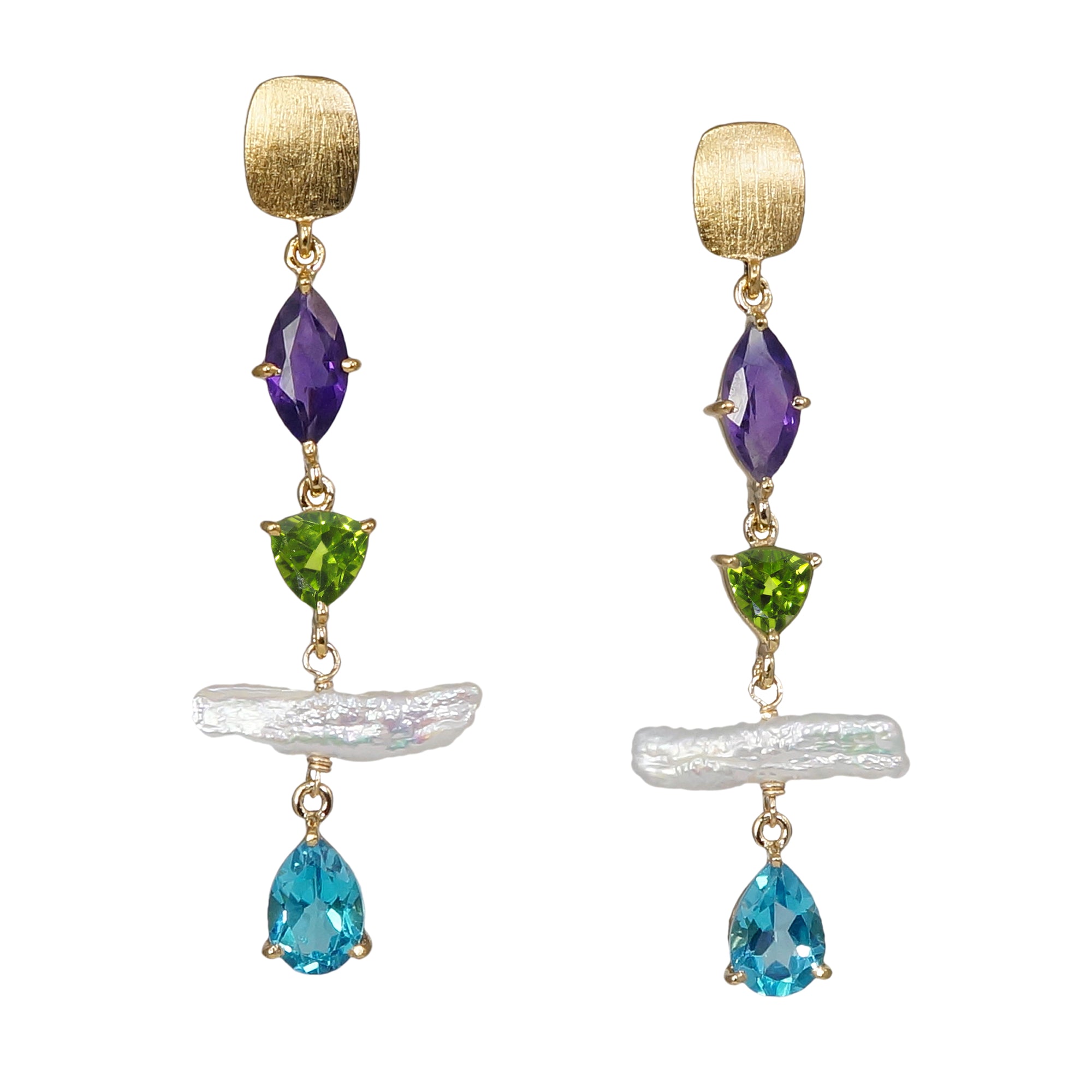 18K Vermeil Amethyst Peridot Blue Topaz and Pearl