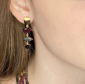 Gold Marquise Earrings with Garnet Pyrite Spinel