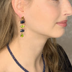 Rose Cut Blue Sapphire Slices with Peridot Gold Earrings