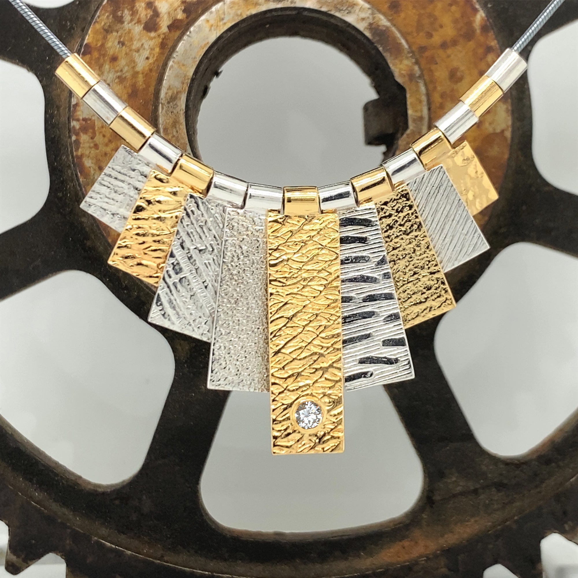 9 Tab Mixed Metal Necklace with White Lab Diamond
