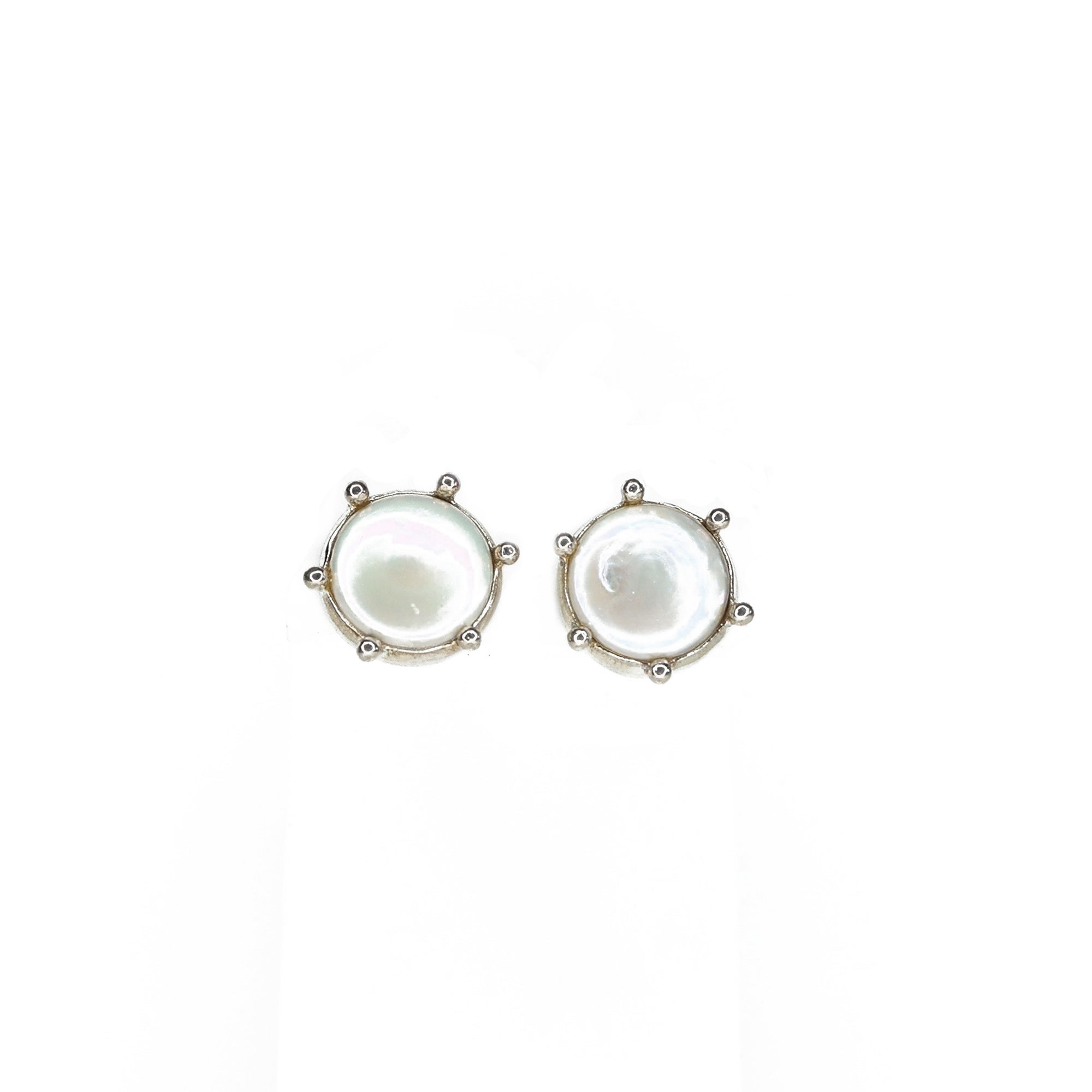 Coin Pearls, Crown Set Silver Earrings