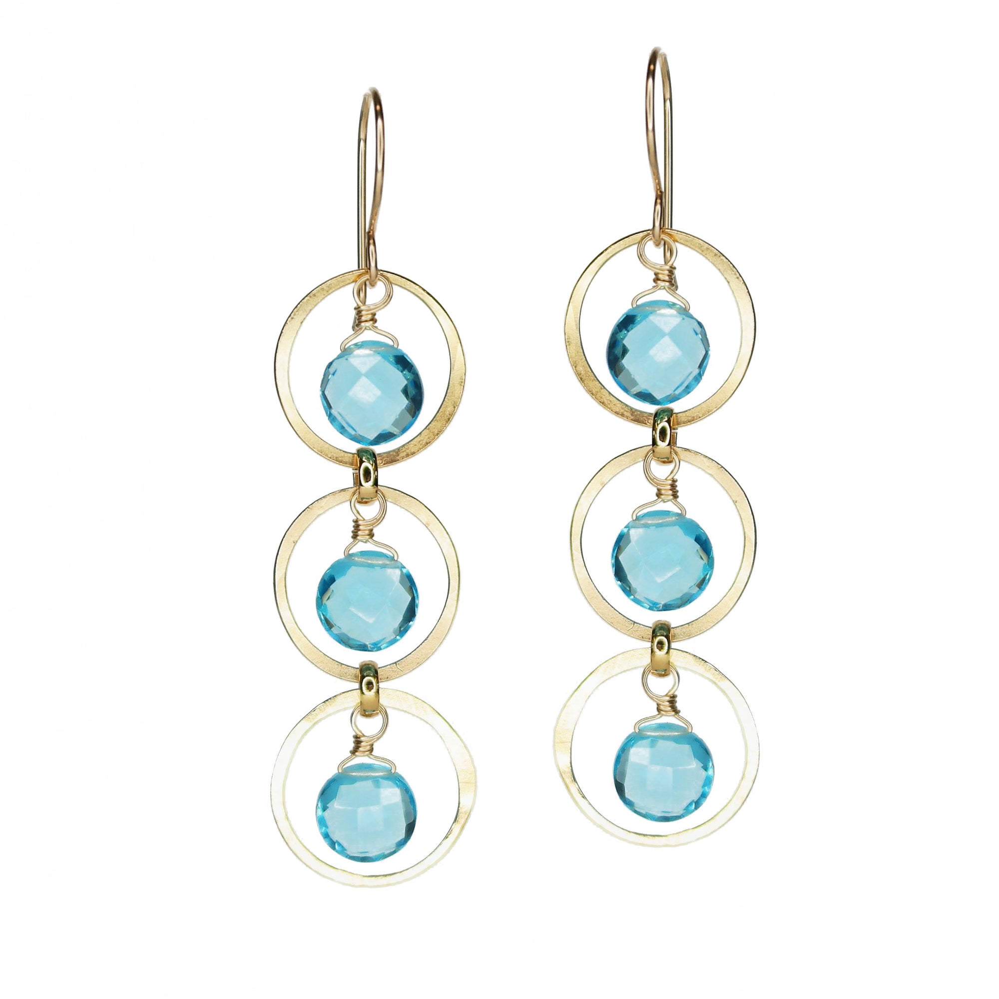 Triple Gems in Forged Circles - Blue Topaz