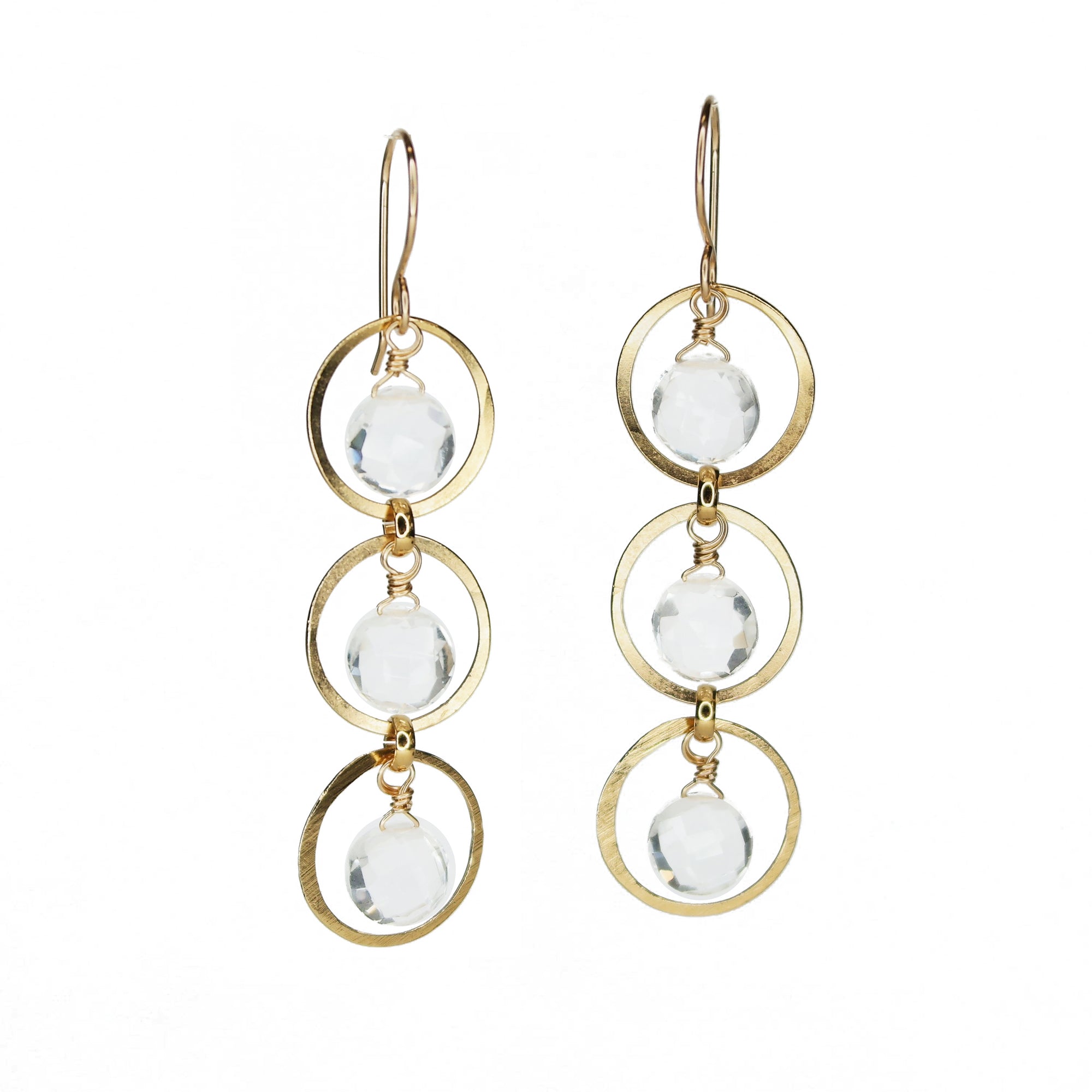Triple Gems in Gold Forged Circles - Crystal