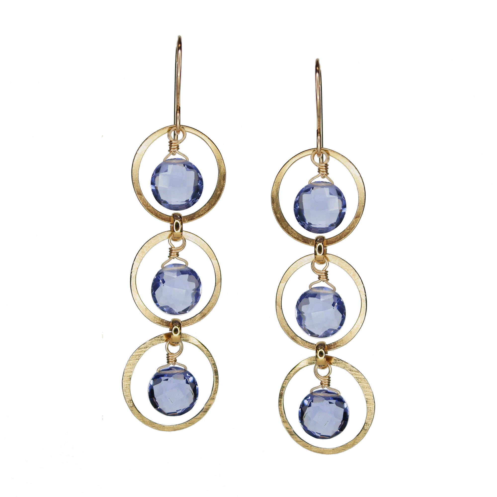 Triple Gems in Gold Forged Circles - Iolite