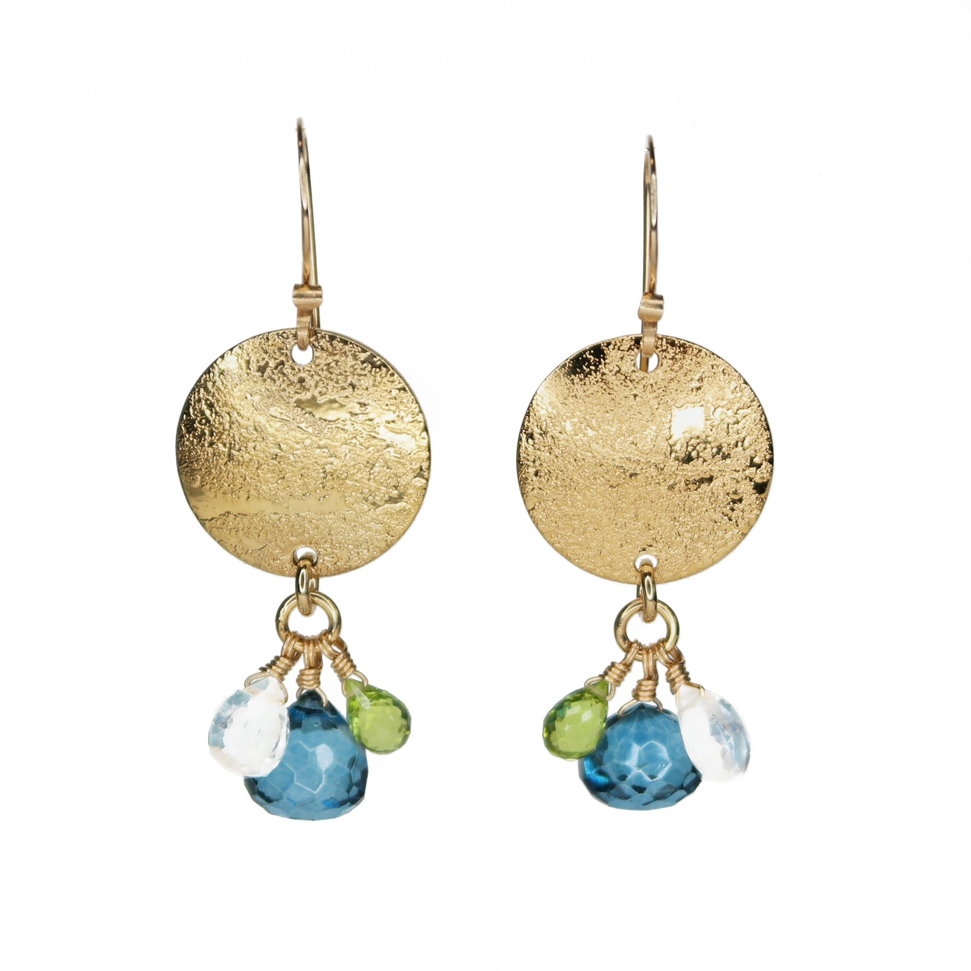Acid Etched Gold Disc with Gemstones