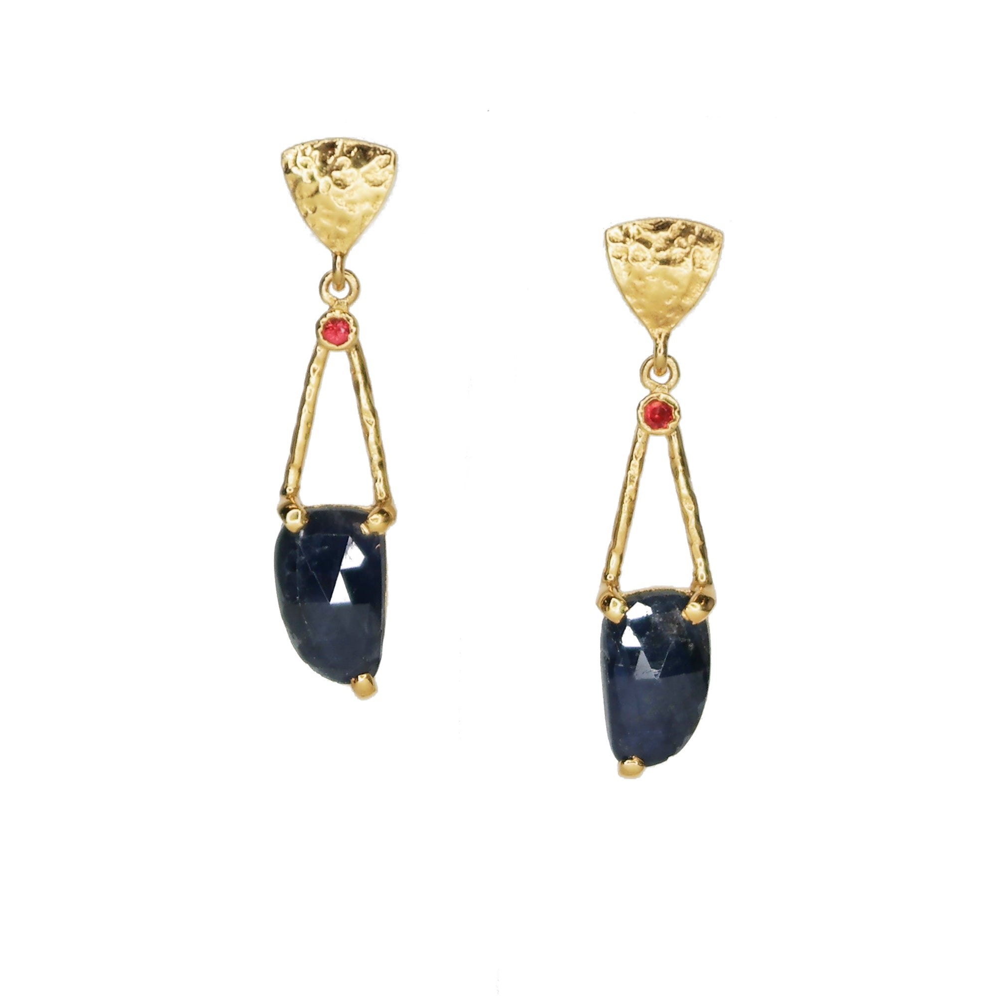 Blue & Orange Sapphires on Gold Posts