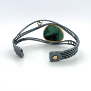 Tourmalinated Emerald & Sapphire Wide Silver Cuff Bracelet
