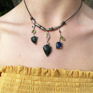 3 Stick Emerald & Blue Sapphire Necklace