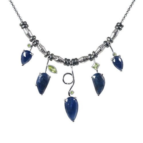 5 Stick Rose Cut Sapphire Necklace With Peridot - Q Evon Fine Jewelry