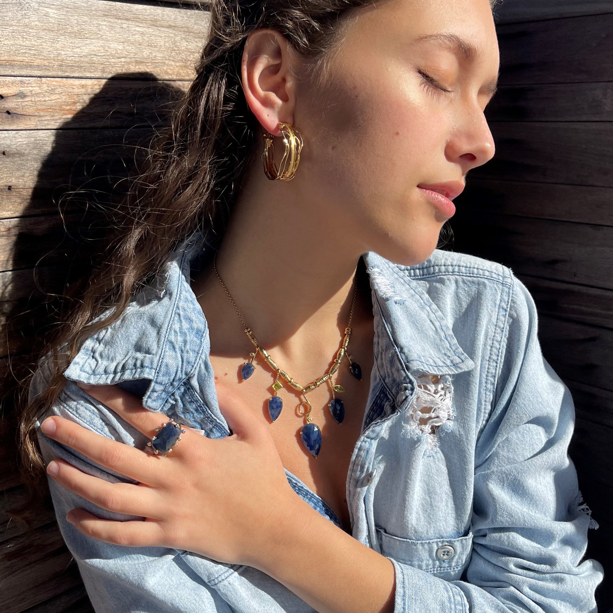 Gold Edge Post Hoops - Large Omega Clip Earrings