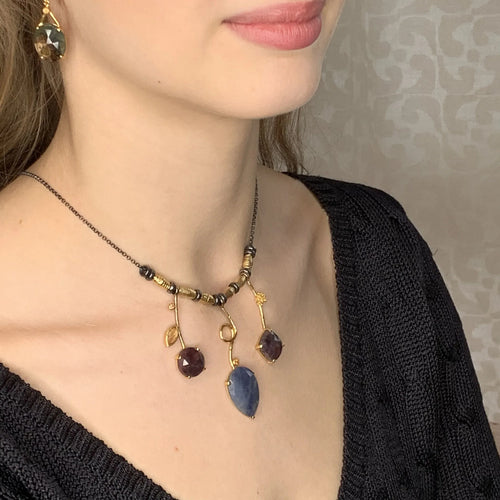 3 Stick Rose Cut Sapphire Necklace in Gold - Q Evon Fine Jewelry