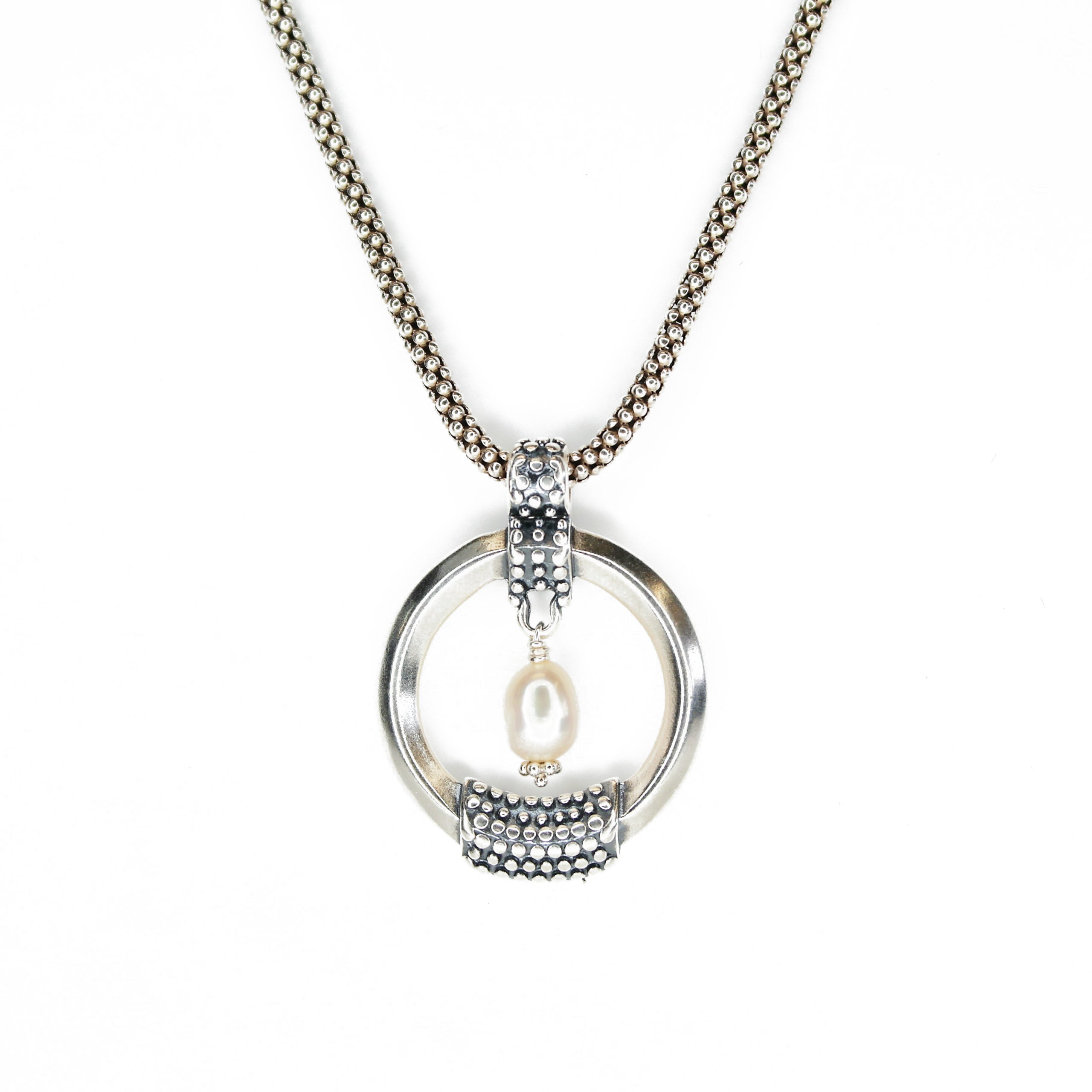 Eternity Circle and Pearl on Silver