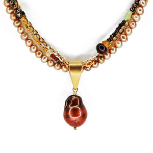 3 Strand Necklace with Bronze Pearl