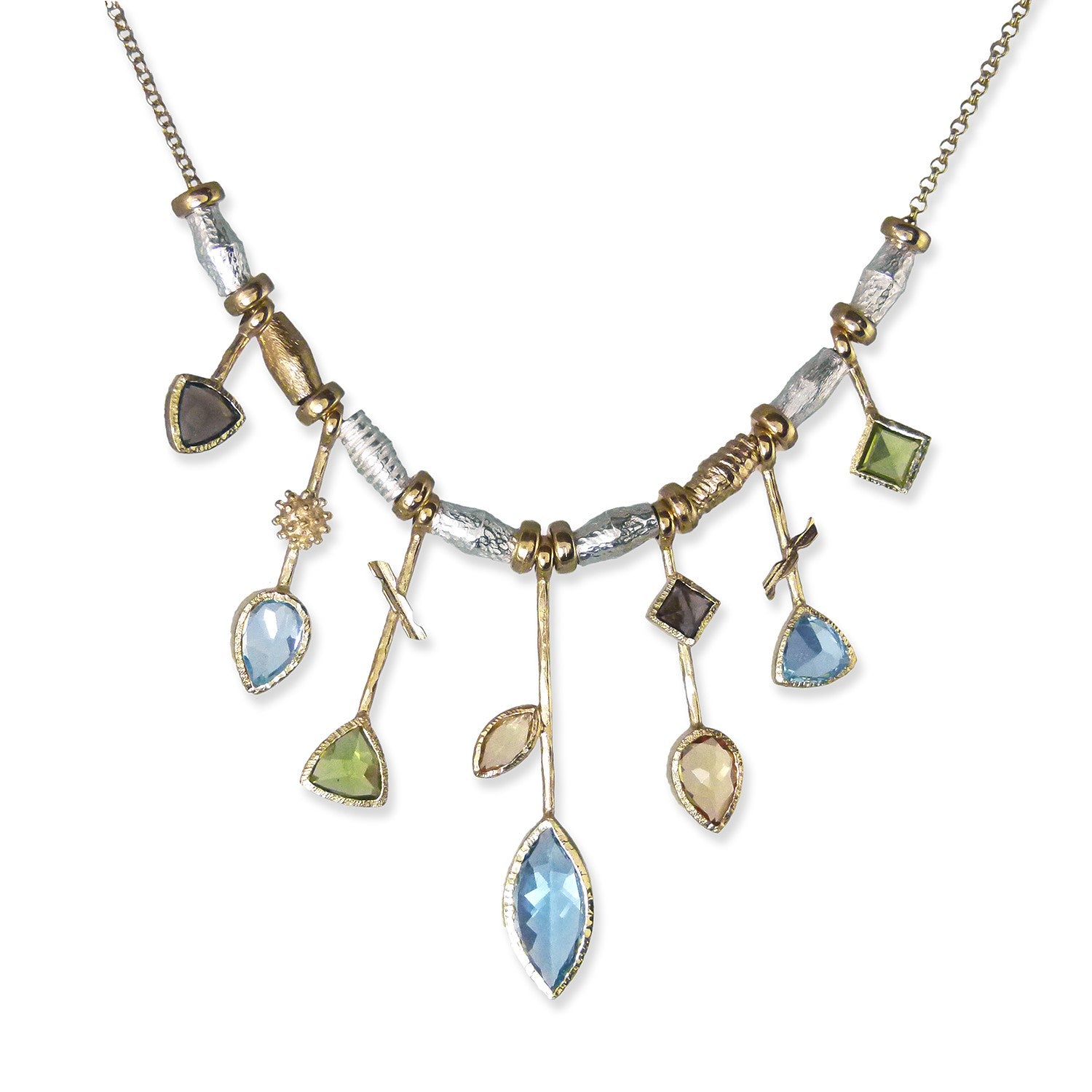 7 Stick Gemstone Necklace, Mixed Metal