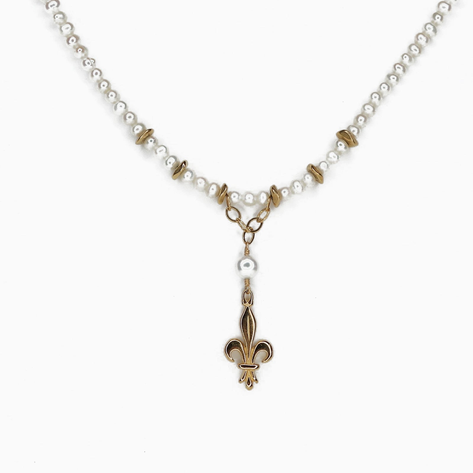 Fleur de Lis - Pearls & Gold Beads