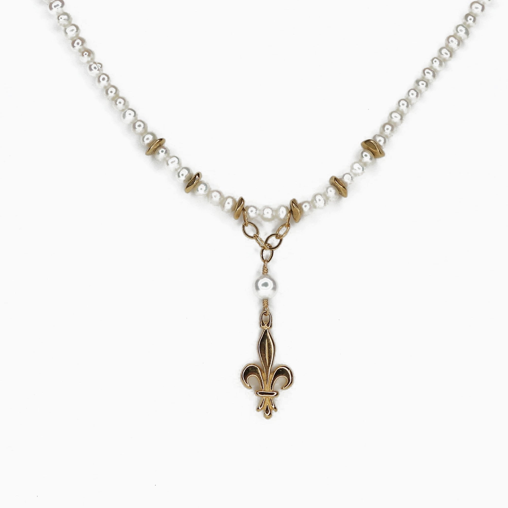 Fleur de Lis - Pearls & Gold Beads